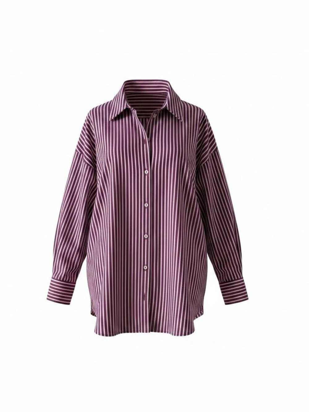 Zara Oversized Striped Poplin Button Down Shirt Burgundy White Size XL NWOT - Picture 5 of 6